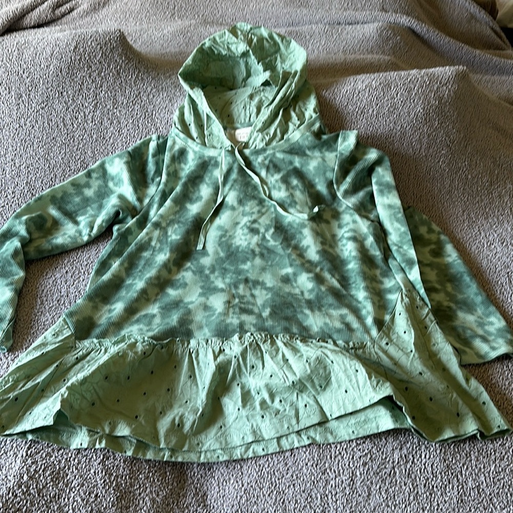 LOGO by Lori Goldstein sage green tie dye with eyelet panels top and pants